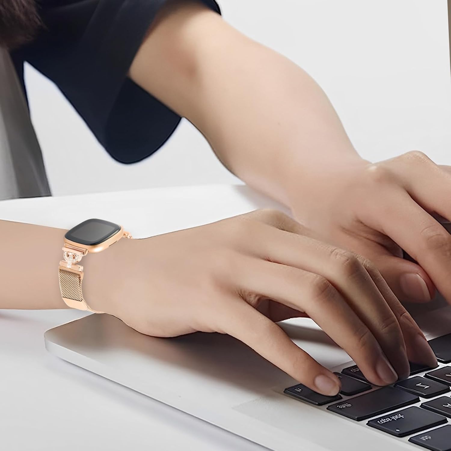 Bandas magnéticas compatibles con Fitbit Sense 2Fitbit Versa 4Fitbit SenseFitbit Versa 3, correa de malla de acero inoxidable, pulsera ajustable de