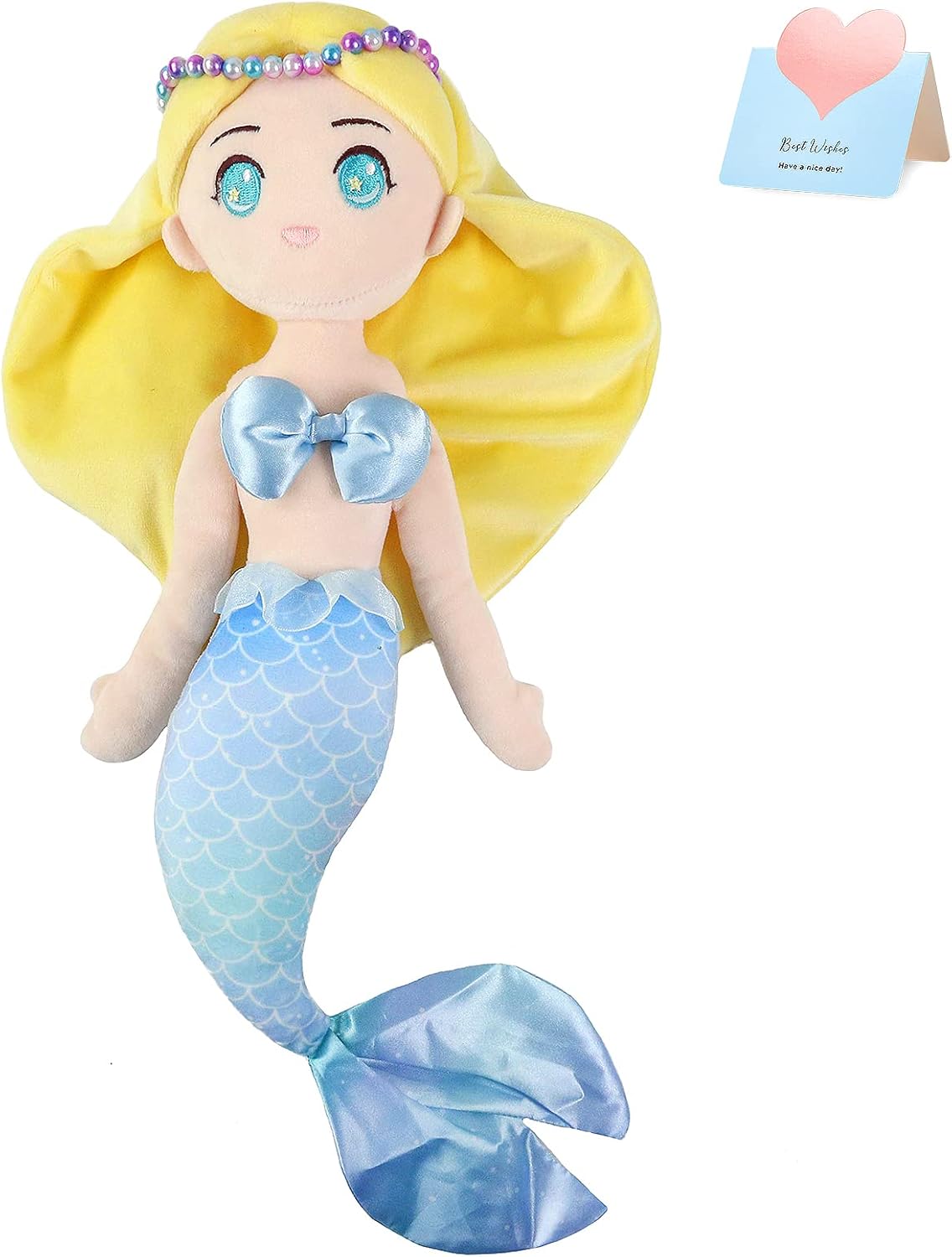 Athoinsu Muñeca de peluche suave de princesa sirena, cumpleaños, día del niño, para niñas pequeñas, amarillo, 15.5 pulgadas