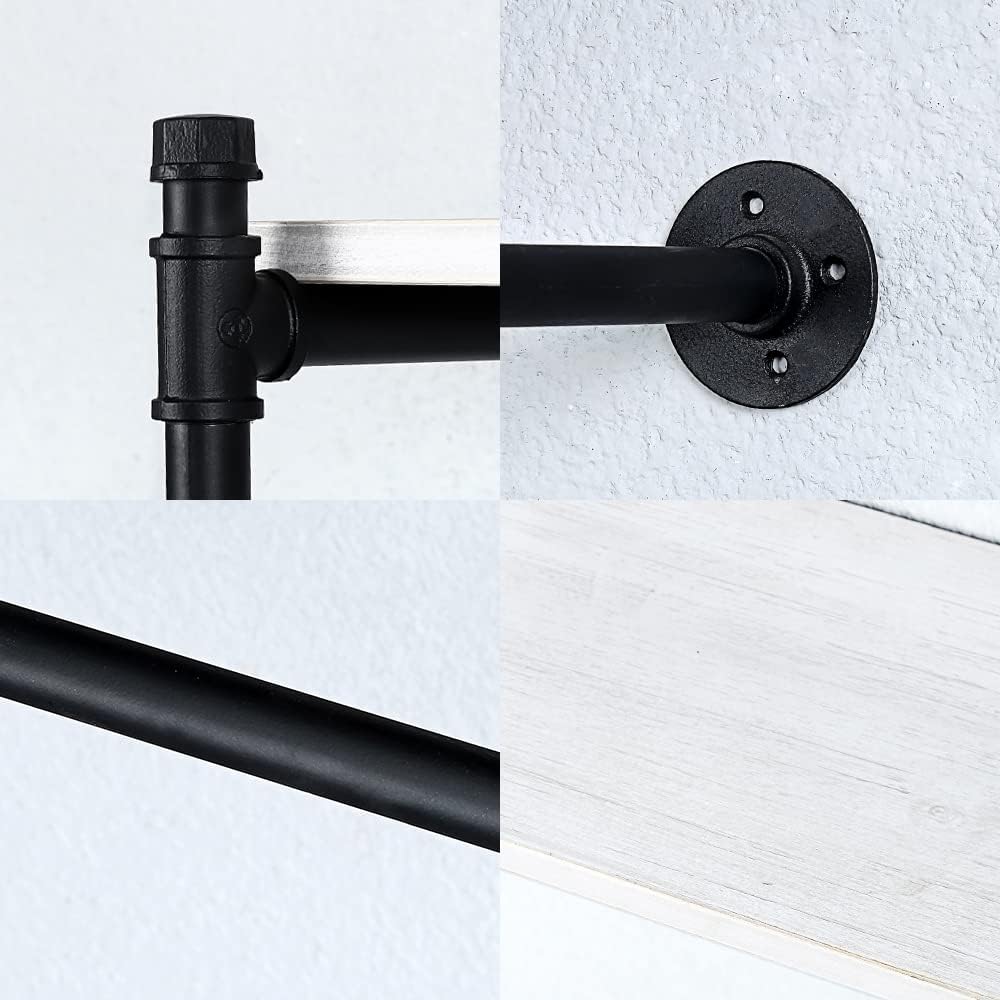 Estante industrial de la ropa del tubo montado en la pared con el estante de madera,Estante de la ropa al por menor estante de exhibición de los