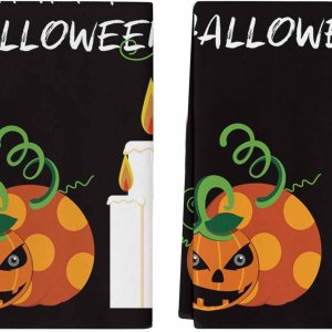 2 Packs Kitchen Towels and Dishcloths Sets, Happy Halloween Pumpkin Jack O’Lanterns Candle 18 x28 Inch Cotton Dish Towel, Absorbent Quick Drying 2 Packs Kitchen Towels and Dishcloths Sets, Happy Halloween Pumpkin Jack O’Lanterns Candle 18 x28 Inch Cotton Dish Towel, Absorbent Quick Drying