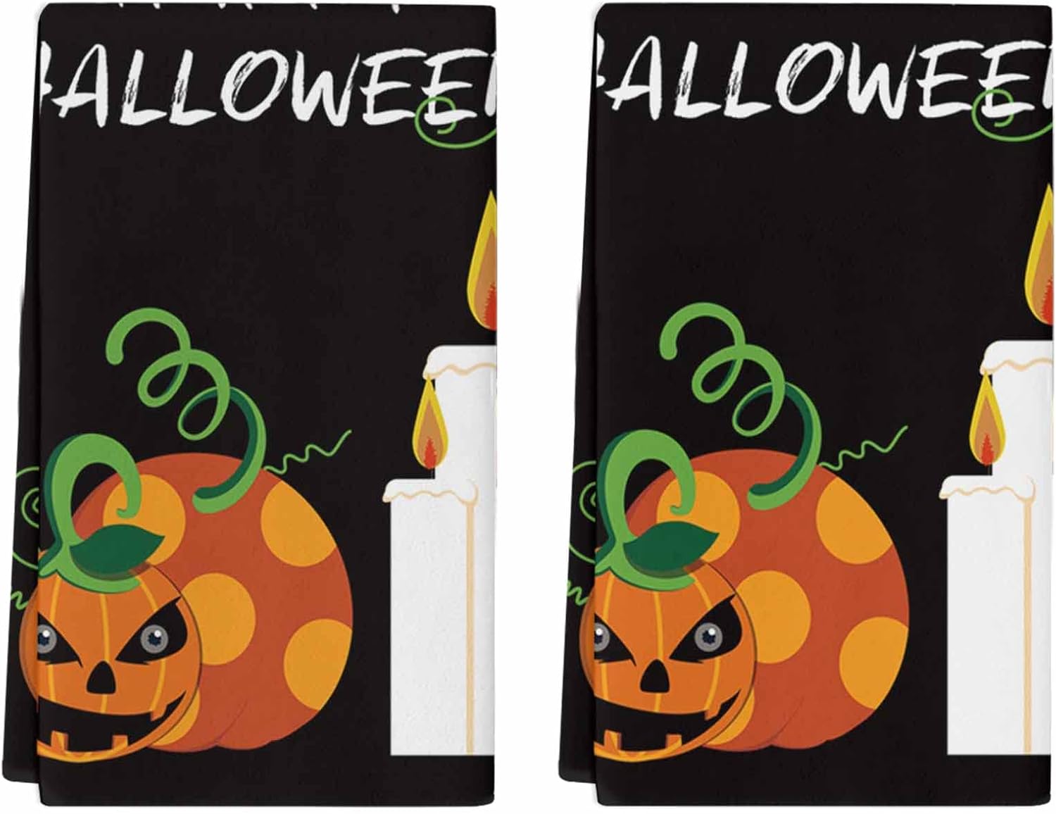 2 Packs Kitchen Towels and Dishcloths Sets, Happy Halloween Pumpkin Jack O’Lanterns Candle 18 x28 Inch Cotton Dish Towel, Absorbent Quick Drying