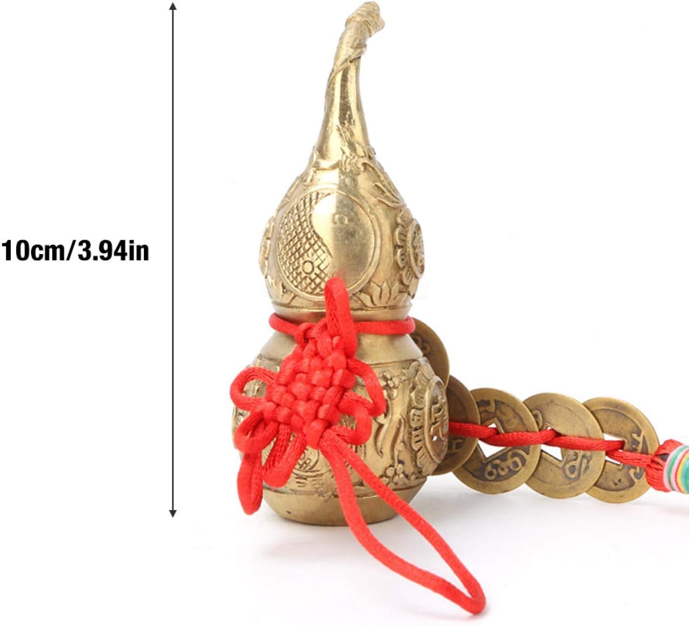 TOPINCN Wu Lou Cucurbit con 5 monedas Feng Shui latón adornos de calabaza de buena suerte Wu Lou calabaza de latón para el hogar Feng Shui