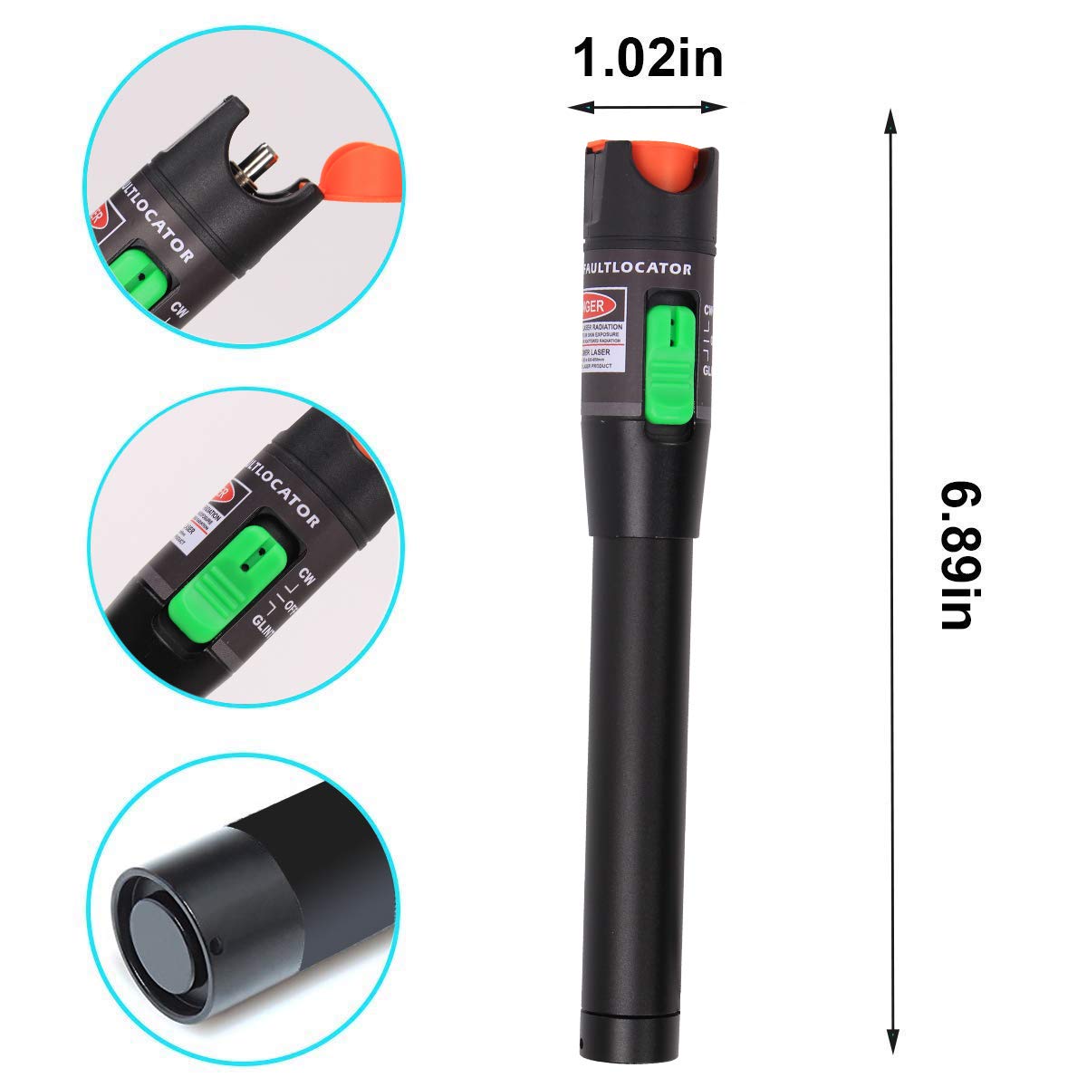 Kit de localizador de fallas visuales de 50 mW, 31.1 mi con conector universal de 0.098 in, adaptador FC macho a hembra LC, pluma de luz roja VFL