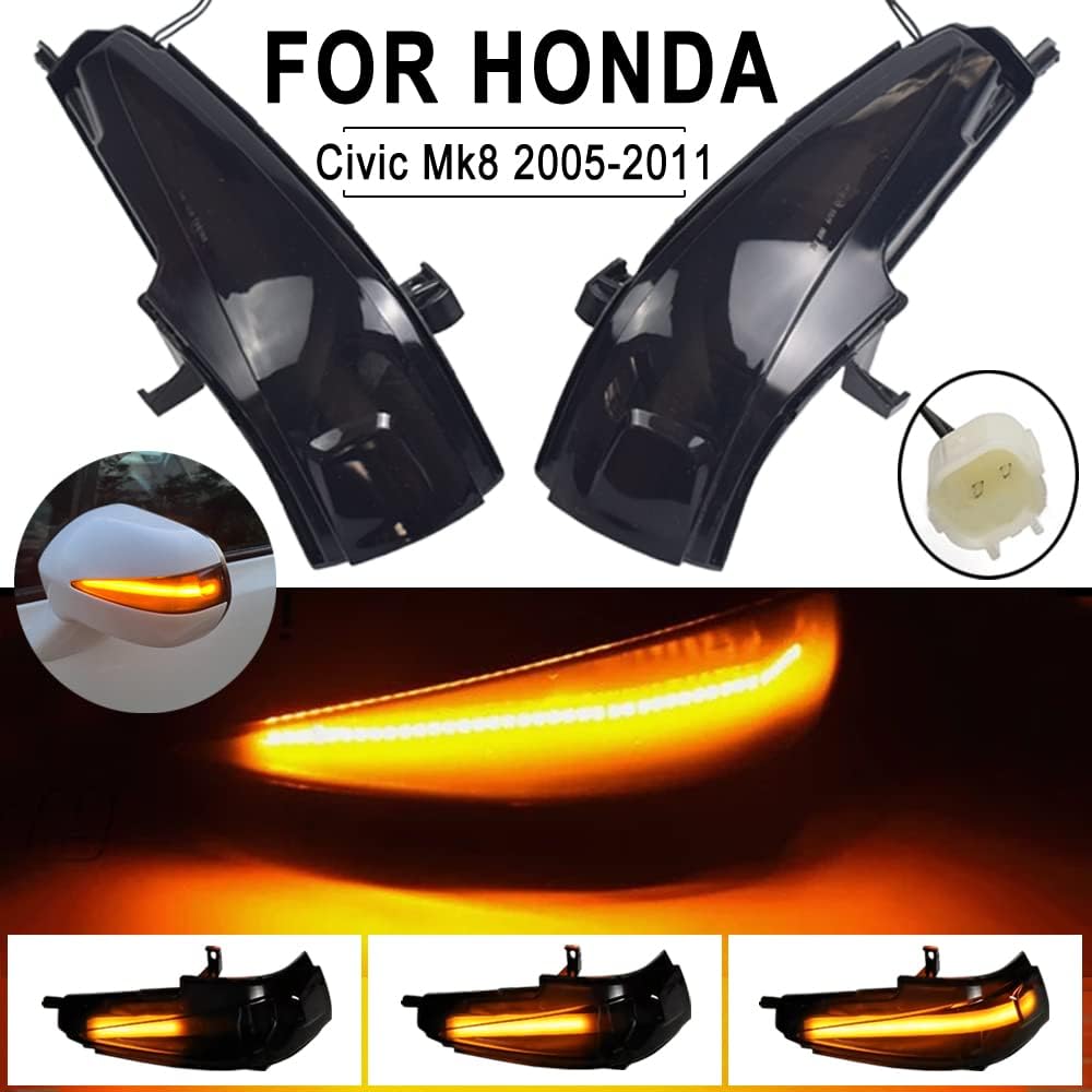 Hacreyatu Espejo retrovisor lateral Indicador Lámpara LED Dinámica Señal Giratoria Luces intermitentes para Honda Civic 2006-2011 Sedan FA 1 2 3 FD