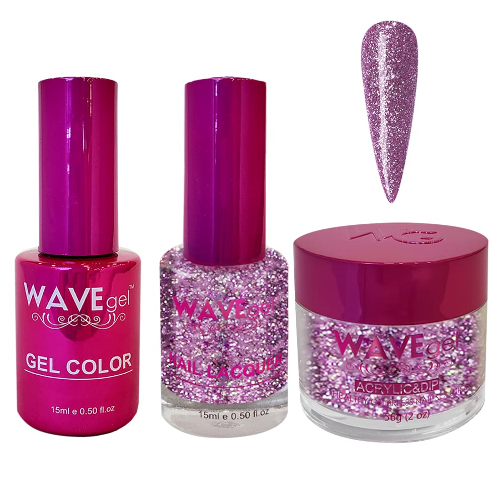 WAVEGEL – Juego de gel de remojo, laca de uñas y polvo acrílico y polvo de inmersión a juego – Colección Princess – #119 Primerose Glitter