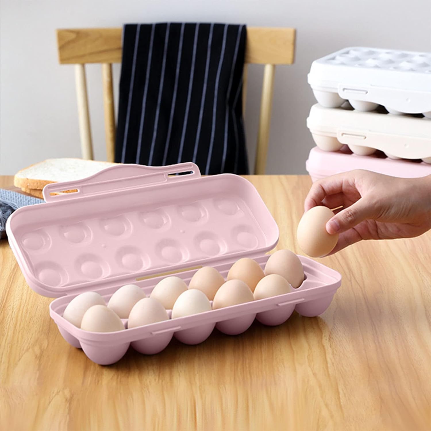 Contenedor de huevos para refrigerador con tapas, apilable, caja de huevos de gran capacidad, estuche de almacenamiento de huevos de plástico