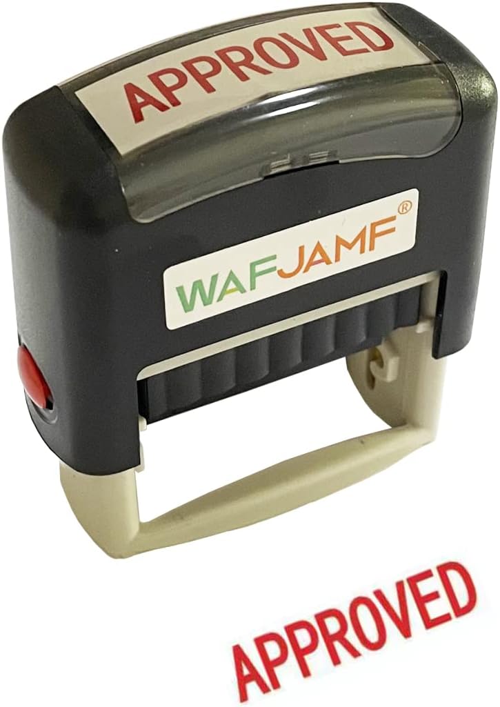 WAFJAMF Sello de mensaje aprobado, sello de goma autoentintado, sello de oficina, tinta roja, mediana