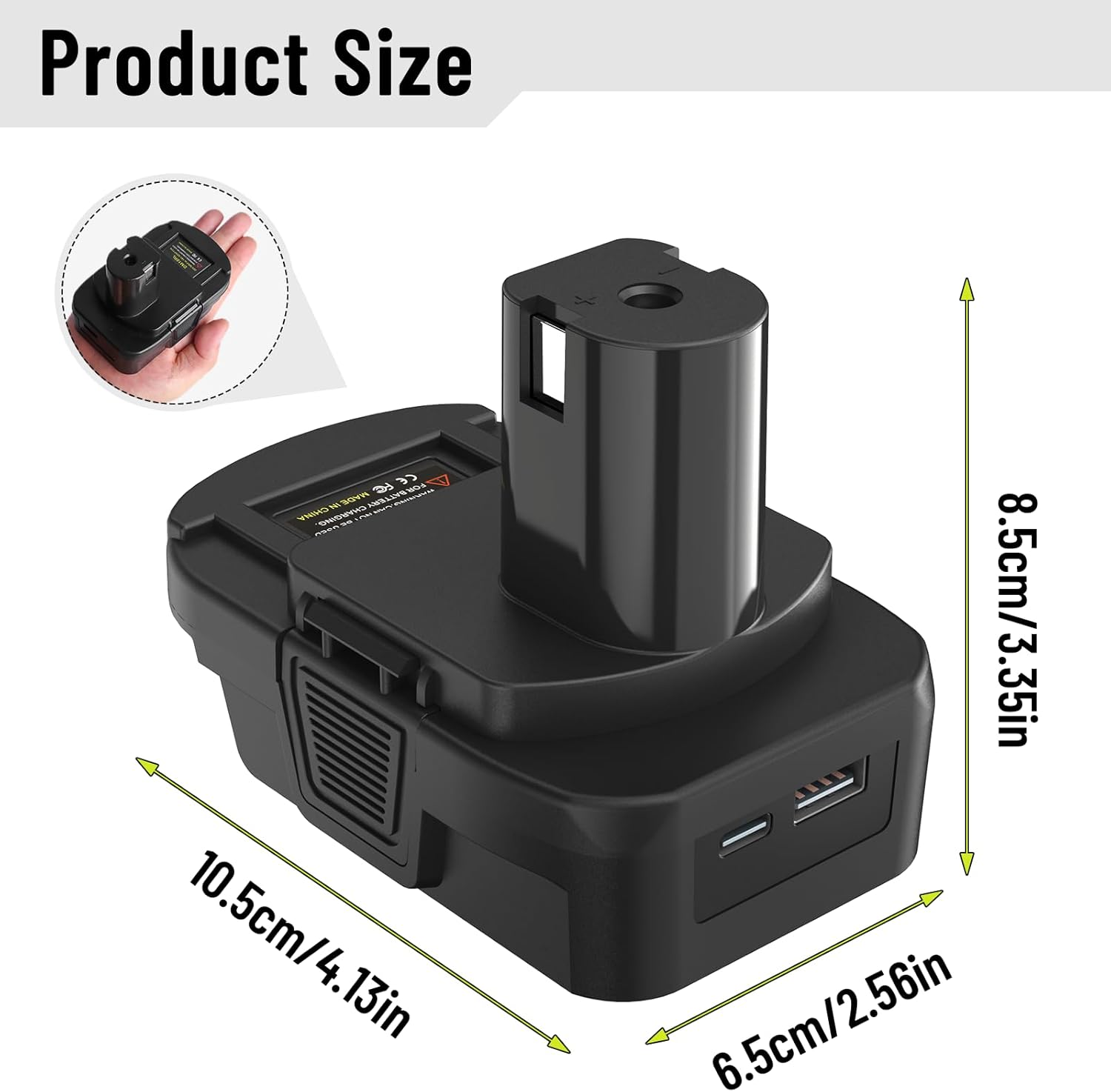 Convertidor adaptador de batería DM18RL con puerto USB y tipo C para uso con herramientas de batería de litio Ryobi de 18 V, convierte la batería