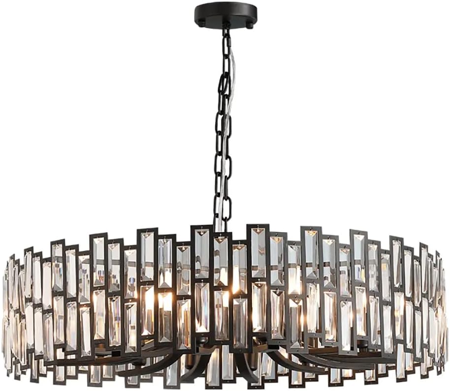 LOVEDIMA Candelabro negro, cristal redondo de 10 luces de altura ajustable para comedor, dormitorio, sala de estar, vestíbulo, isla de cocina