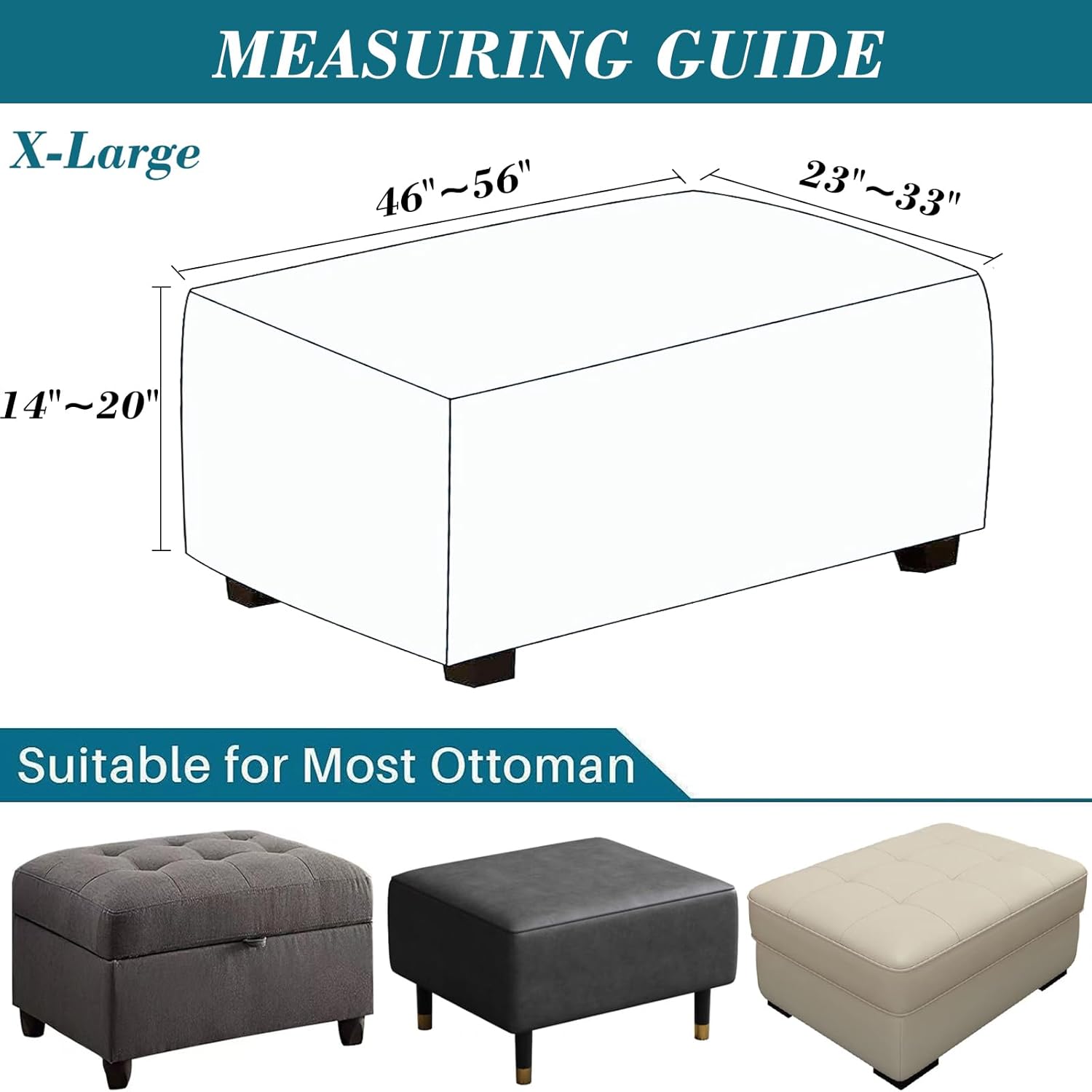 Funda otomana rectangular, de terciopelo elástico, fundas otomanas rectangulares gruesas, fundas rectangulares para otomanas, funda de taburete