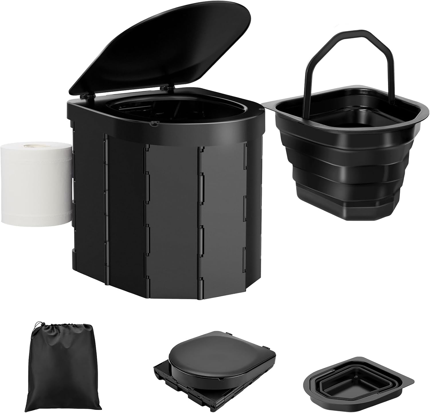 Portable Camping Toilet for Adults with Reusable Collapsible Liner for Camping, Hiking, Fishing, Long Road Trips, Outdoor Activities