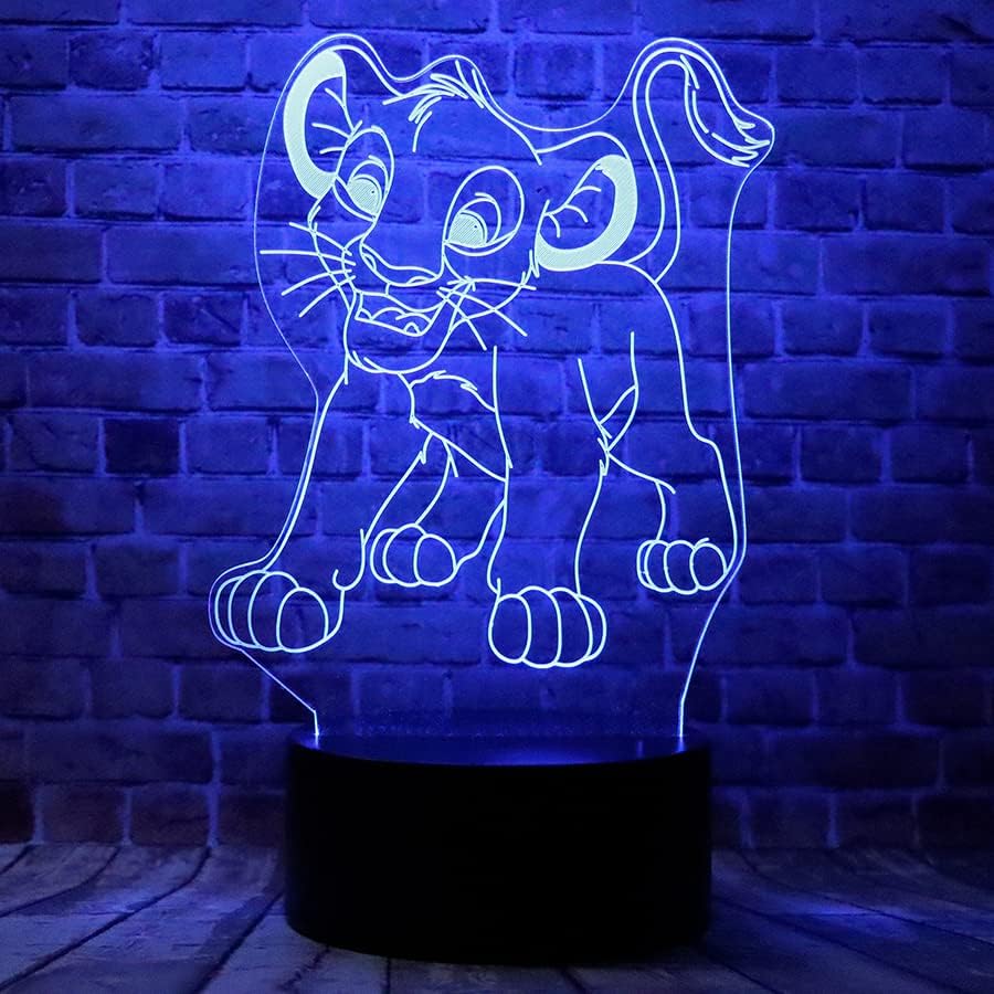 Lindos animales de la película, el rey guardia del león, Kion Simba, personaje de anime, 3D, luz nocturna para dormir con control remoto, 7 colores,