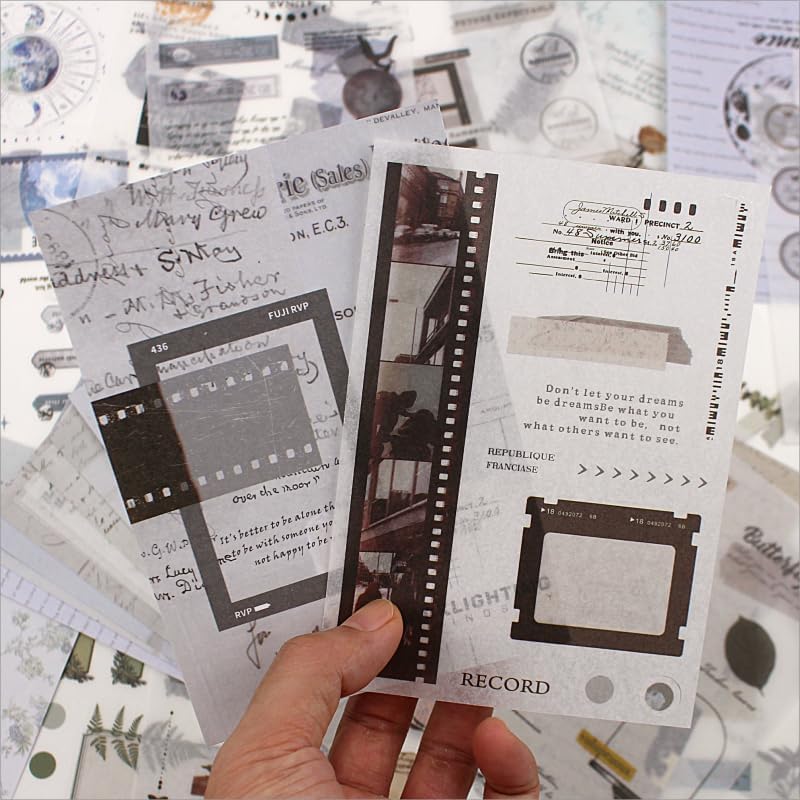 40 hojas de calcomanías Washi vintage para adultos, libro de diario basura efímera con 180 calcomanías de película y 20 papeles adhesivos para
