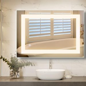 FOMAYKO Espejo de baño LED de 24 x 32 pulgadas, espejo de maquillaje iluminado con luz frontal, espejos regulables montados en la pared con FOMAYKO Espejo de baño LED de 24 x 32 pulgadas, espejo de maquillaje iluminado con luz frontal, espejos regulables montados en la pared con