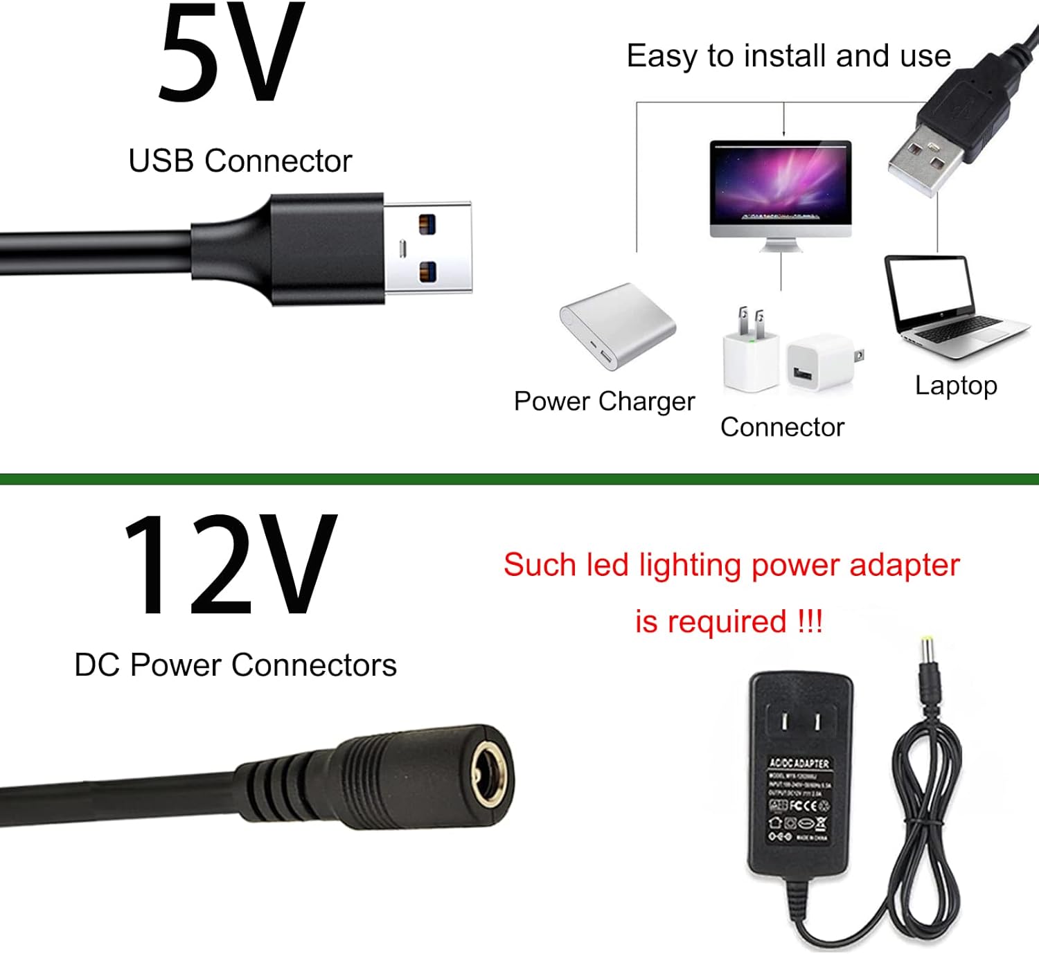 COB Tira de luces LED alimentadas por USB de 5 V, 1.64 pies1.6 ft, cinta LED flexible CRI 80+ 800LMm 320LEDsm para decoración de bricolaje en