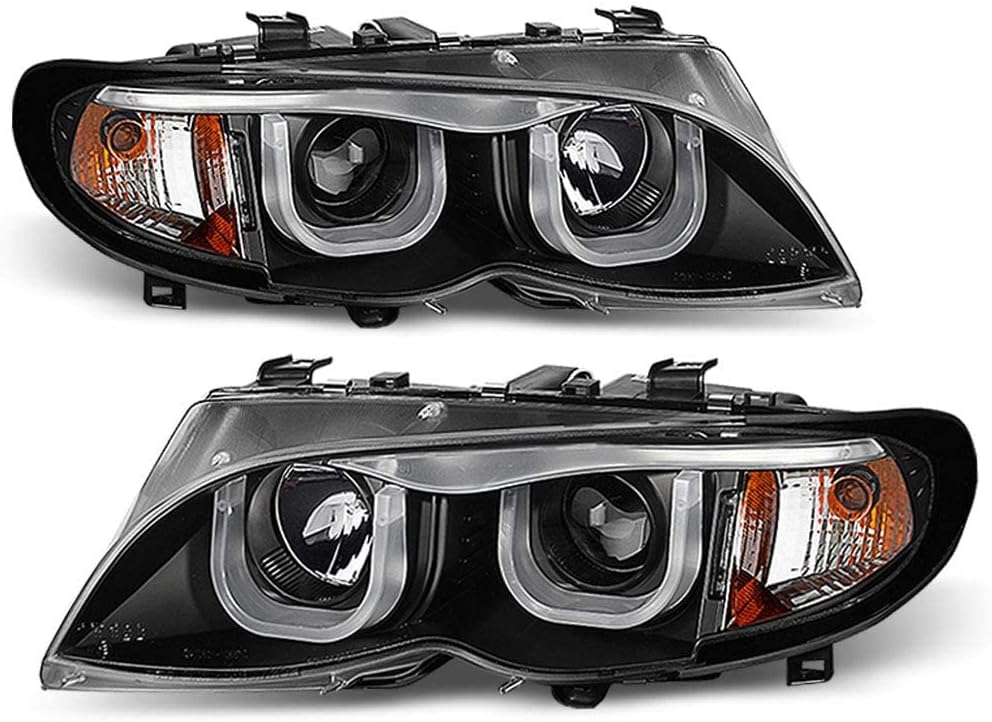 ACANII – Para modelo halógeno 2002-2005 BMW E46 Sedan Serie 3 LED Tubo Negro Proyector Faros Faros Montaje