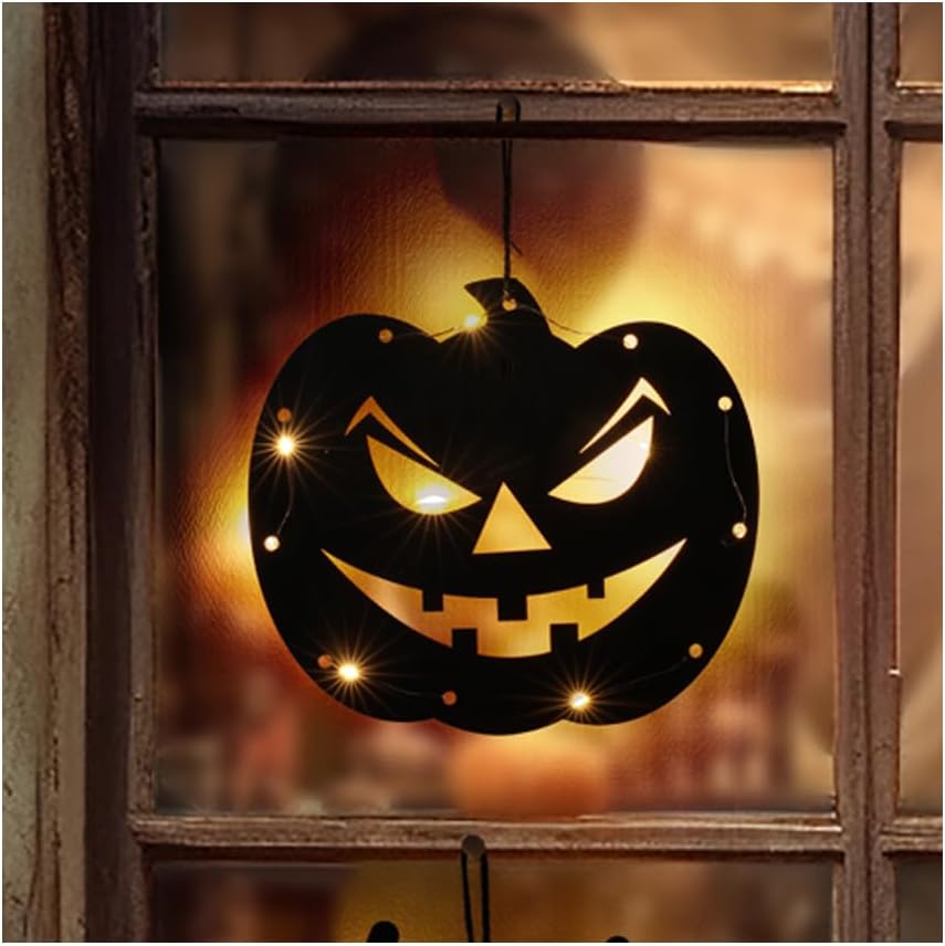 Rainhonor Decoraciones de Halloween, luces de calabaza de Halloween, para ventana, funciona con pilas, luces colgantes para ventana de interior,