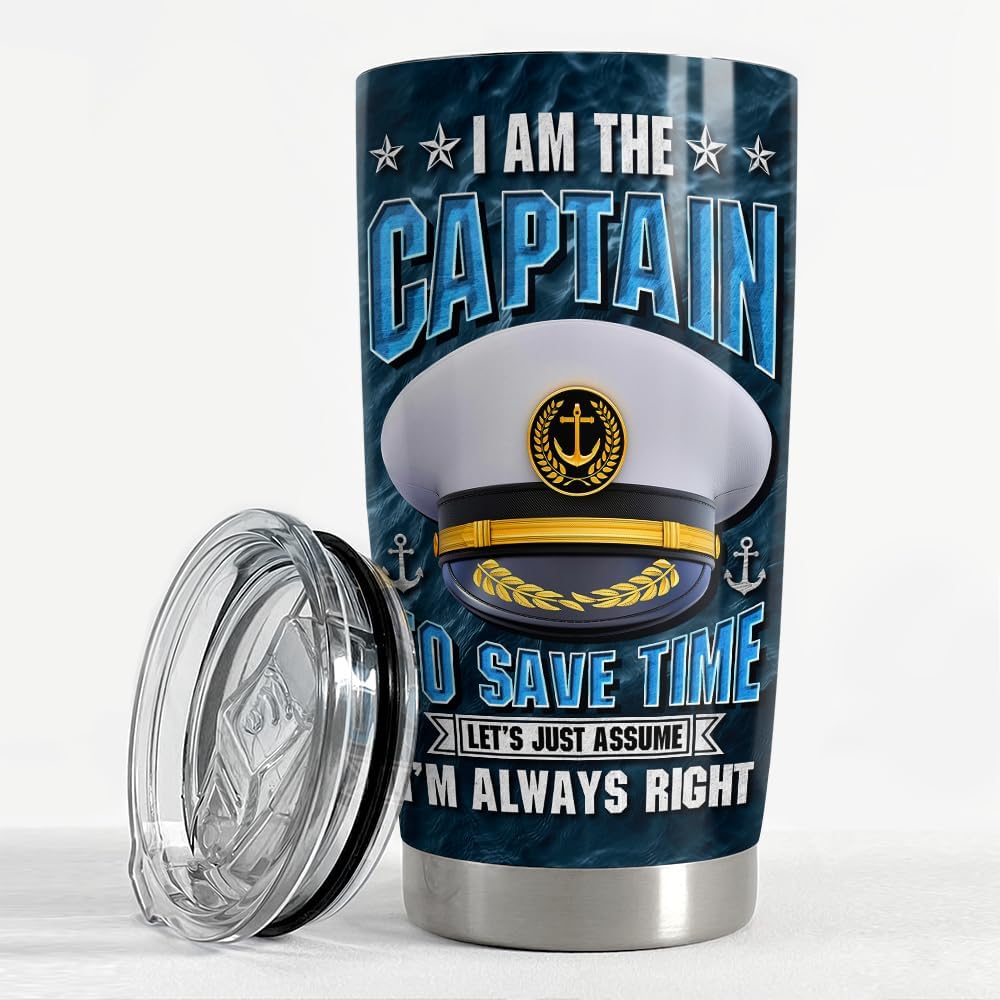 SANDJEST Vaso de capitán de 20 onzas, regalos para hombres, barcos, propietarios de barcos, vasos aislados de acero inoxidable, taza de café, taza