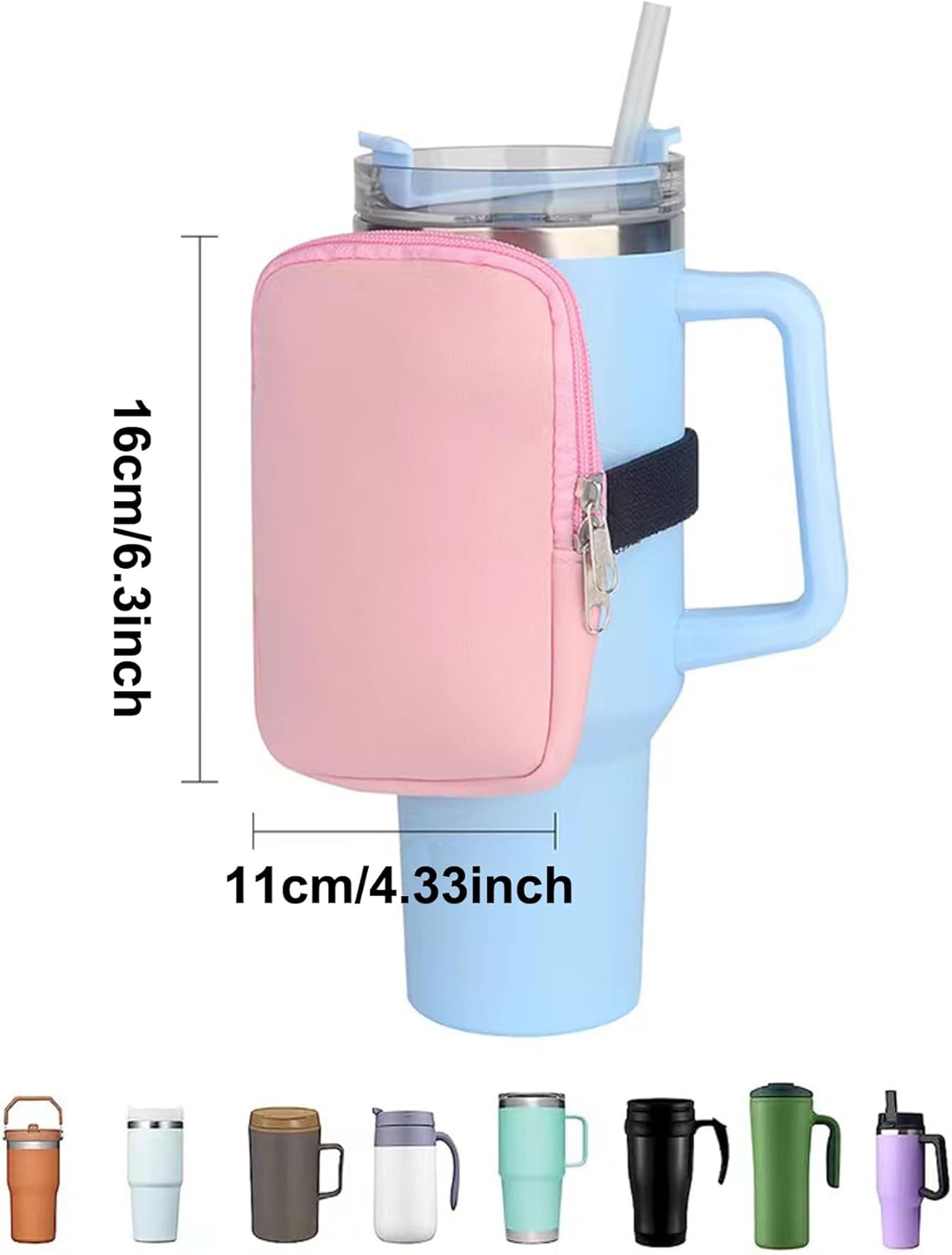 Bolsa para botella de agua, accesorios para vasos de gimnasio compatibles con Stanley Quencher Adventure de 40 onzas e IceFlow de 2030 onzas,