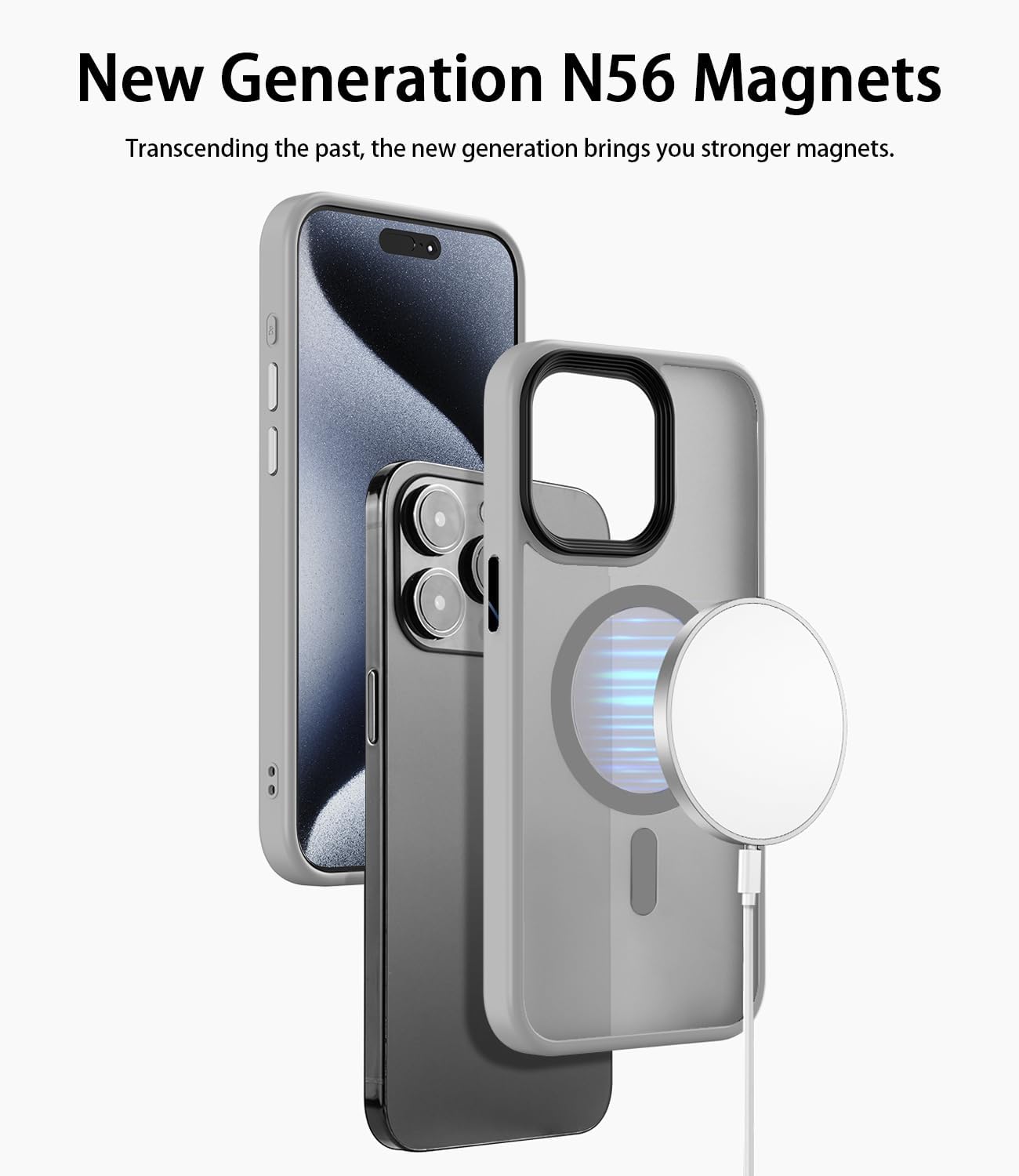 RLXQG – Funda magnética diseñada para iPhone 15 Pro Max probada en caídas de grado militar compatible con MagSafe Funda translúcida mate para iPhone