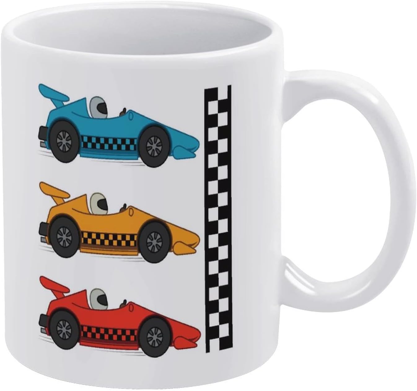 Racer on Orange Blue Red Racing Cars Checker – Taza de cerámica blanca para té, café, jugo de leche, 11 onzas para hogar, fiesta, oficina, café,