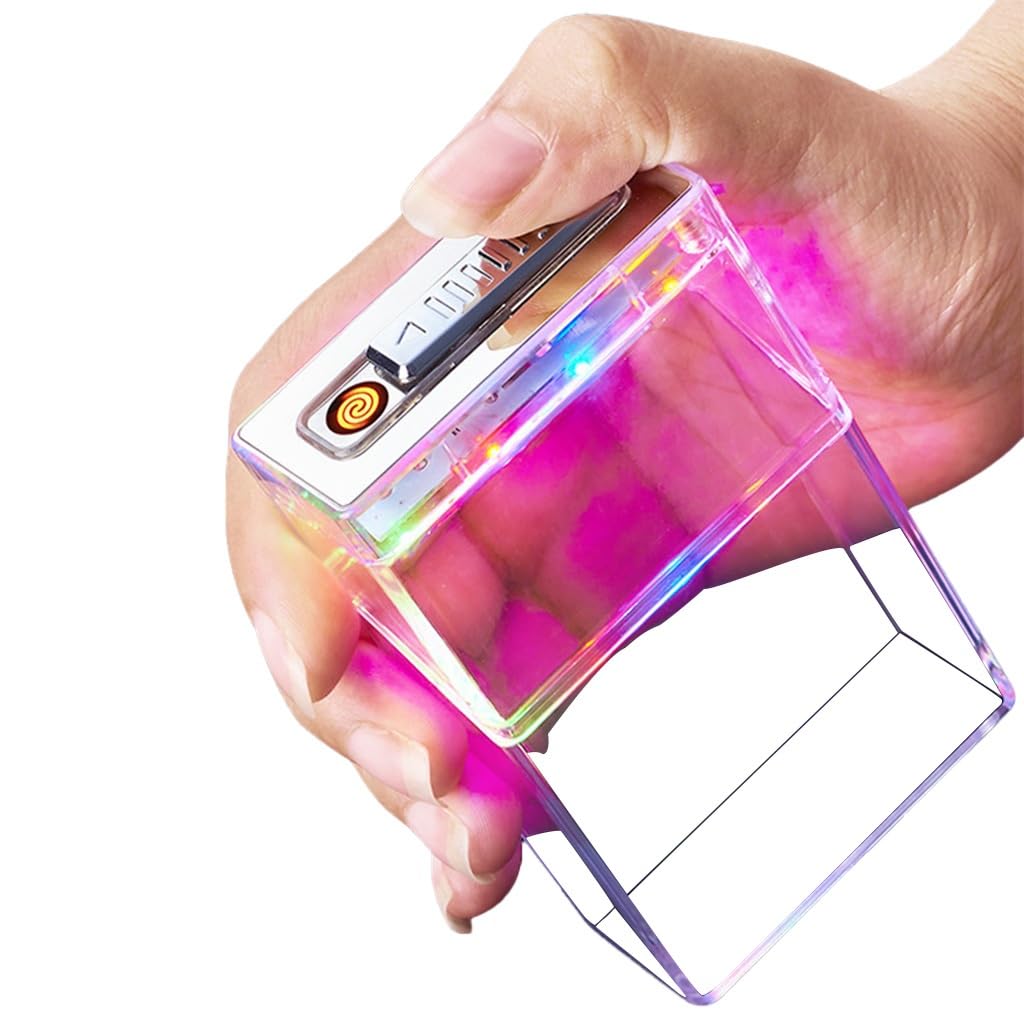Estuche de cigarrillos transparente con encendedor, 20 cigarrillos regulares, encendedores USB, 2 en 1, transparente, extraíble, portátil, el mejor