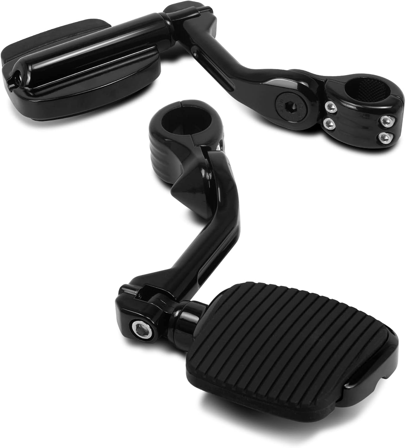 Kit de montaje y mini estribo largo en ángulo para Harley Touring Street Glide Road King Dyna Softail con protector de motor de 1.25 pulgadas (negro)