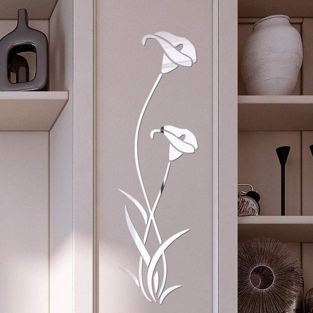 Calcomanías de pared con espejo 3D de flores, modernas calcomanías de pared extraíbles para decoración del hogar, arte para sala de estar,