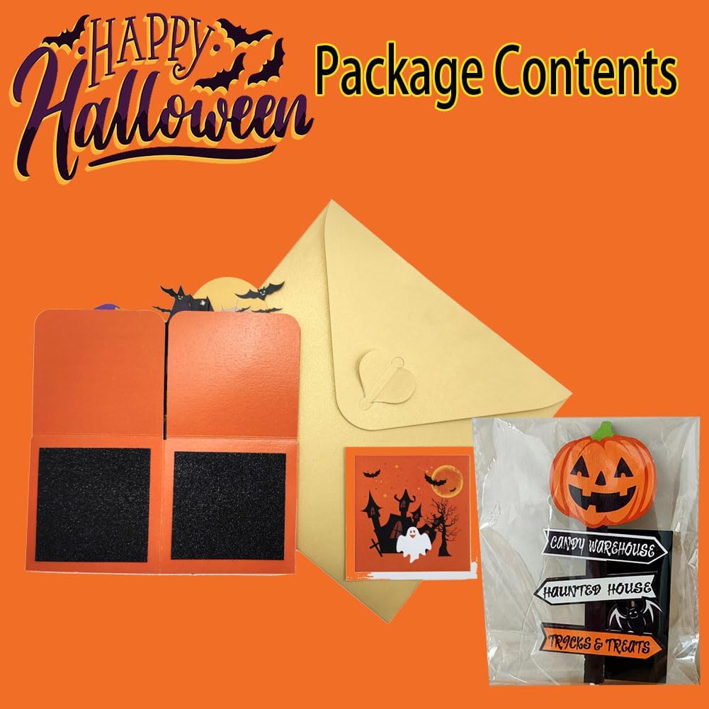 Tarjeta desplegable de Halloween, 3D de casa encantada, fantasma, calabaza, tarjetas para fiesta de Halloween con sobres, etiqueta de notas y