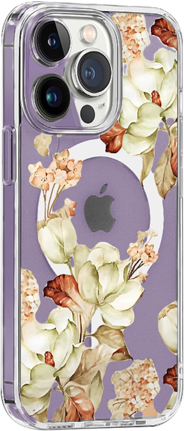 Funda Magsafe para iPhone 1212 Pro, diseño floral delgado lindo a prueba de golpes duro PC+TPU parachoques flor mujeres cubierta magnética