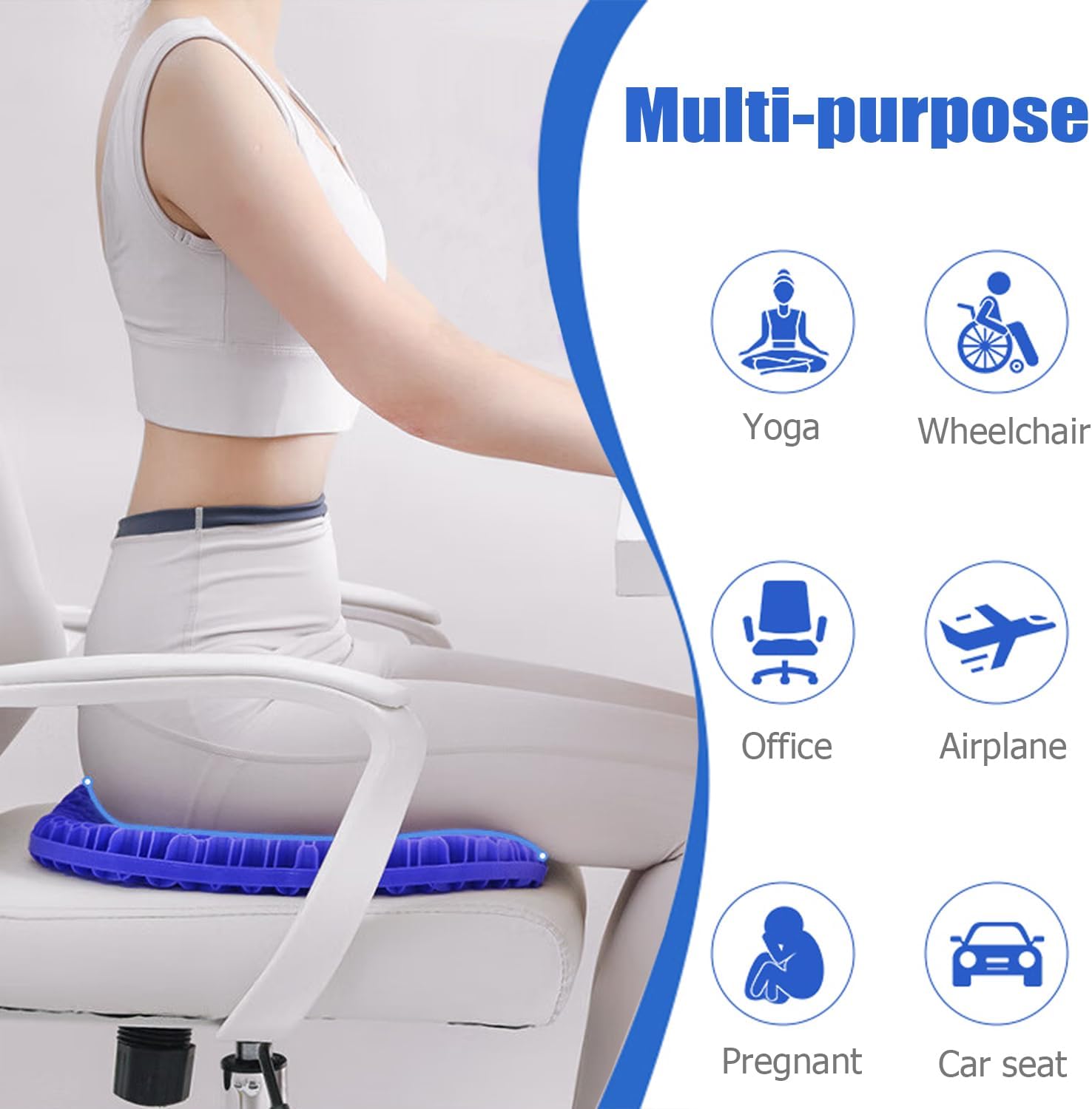 Cojín de gel para asiento de coche, cojín de gel transpirable en forma de U para sentarse durante mucho tiempo, cojín para silla de oficina, cojín