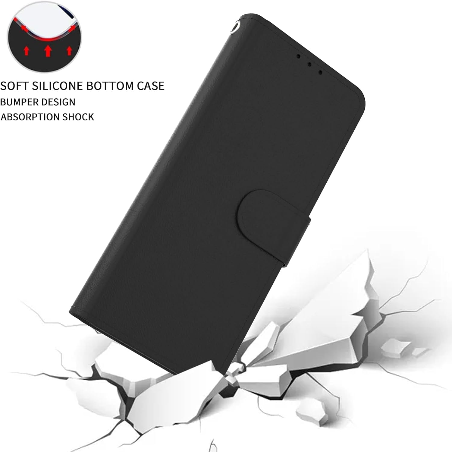 EnCases Funda para Samsung Galaxy Z Fold 5, cartera con correa de mano, piel sintética, 3 ranuras para tarjetas, color negro