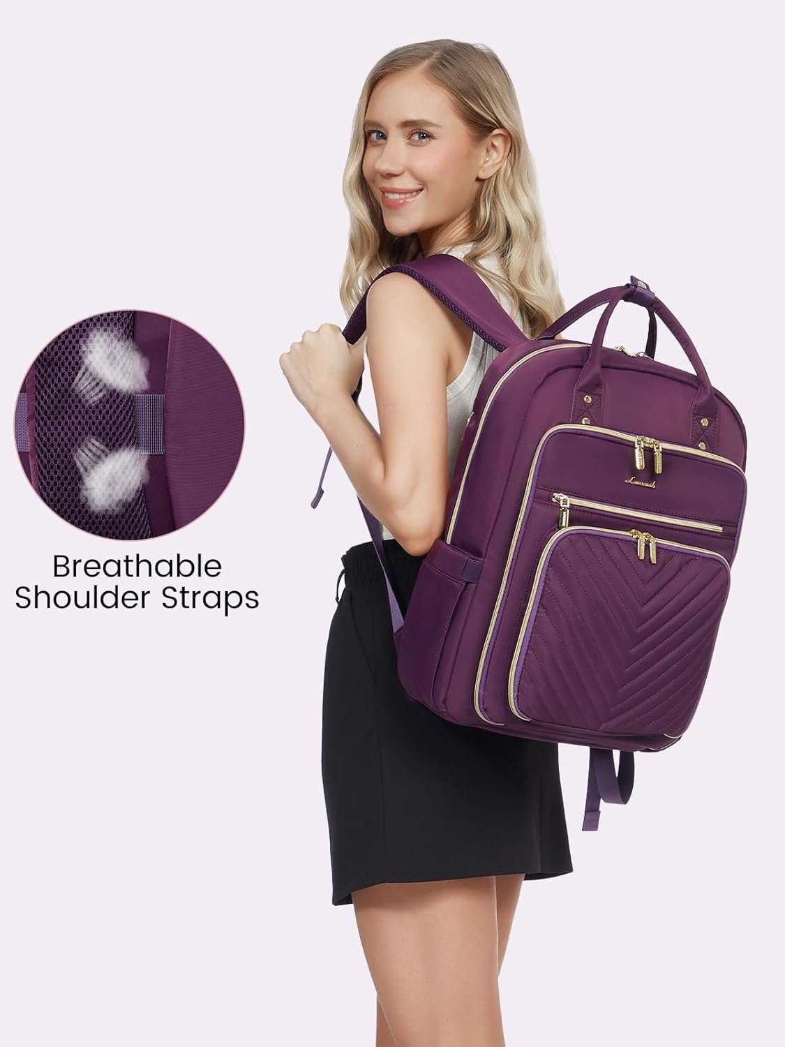 LOVEVOOK Mochila para laptop para mujer, mochila de trabajo de moda con puerto USB, mochilas impermeables para el trabajo., Púrpura, Mochila casual