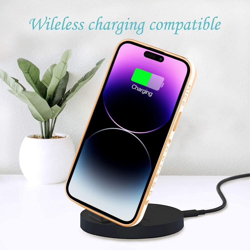 Fiyart Diseñada para iPhone 14 Pro Max, bonita funda chapada en amor para mujeres y niñas, con protector de pantalla, protector de cámara, cubierta