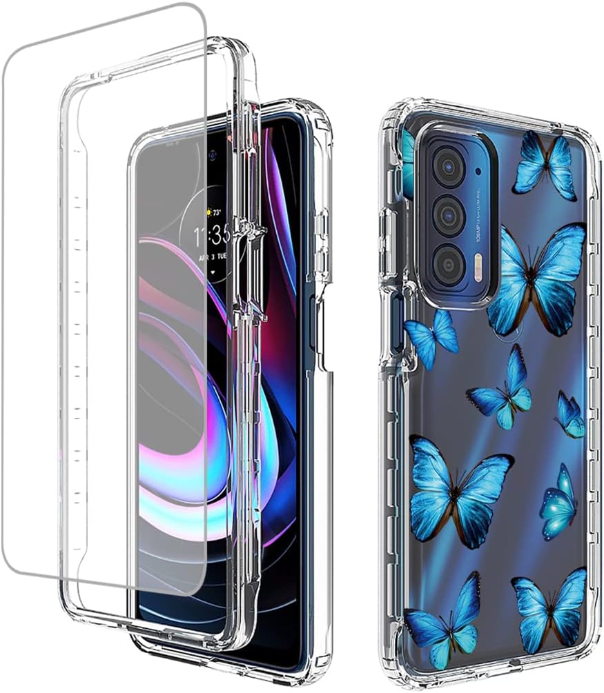 Funda para Moto Edge 2021Moto Edge 5G UW XT2141 con protector de pantalla de vidrio templado, suave 360 híbrida de cuerpo completo parachoques