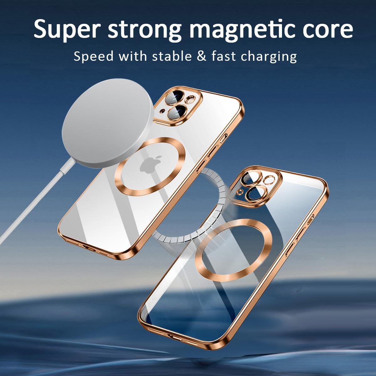 Funda transparente diseñada para iPhone 15 Plus, compatible con MagSafe, iPhone 15Plus, funda magnética con protector de lente de cámara, a prueba