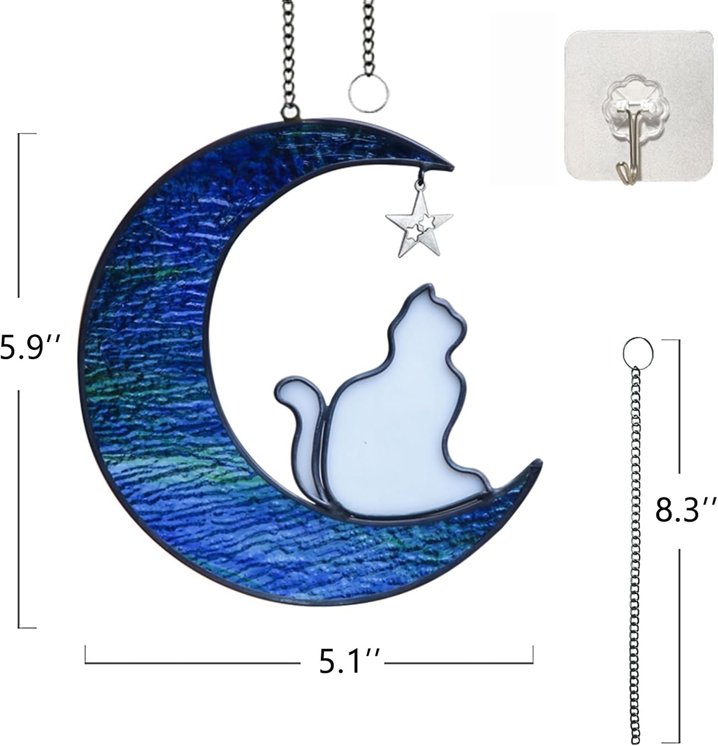 HXFRTYU Regalos conmemorativos para gatos, colgantes de vitrales de gato en luna, decoración de Halloween para gatos, regalos para amantes de los