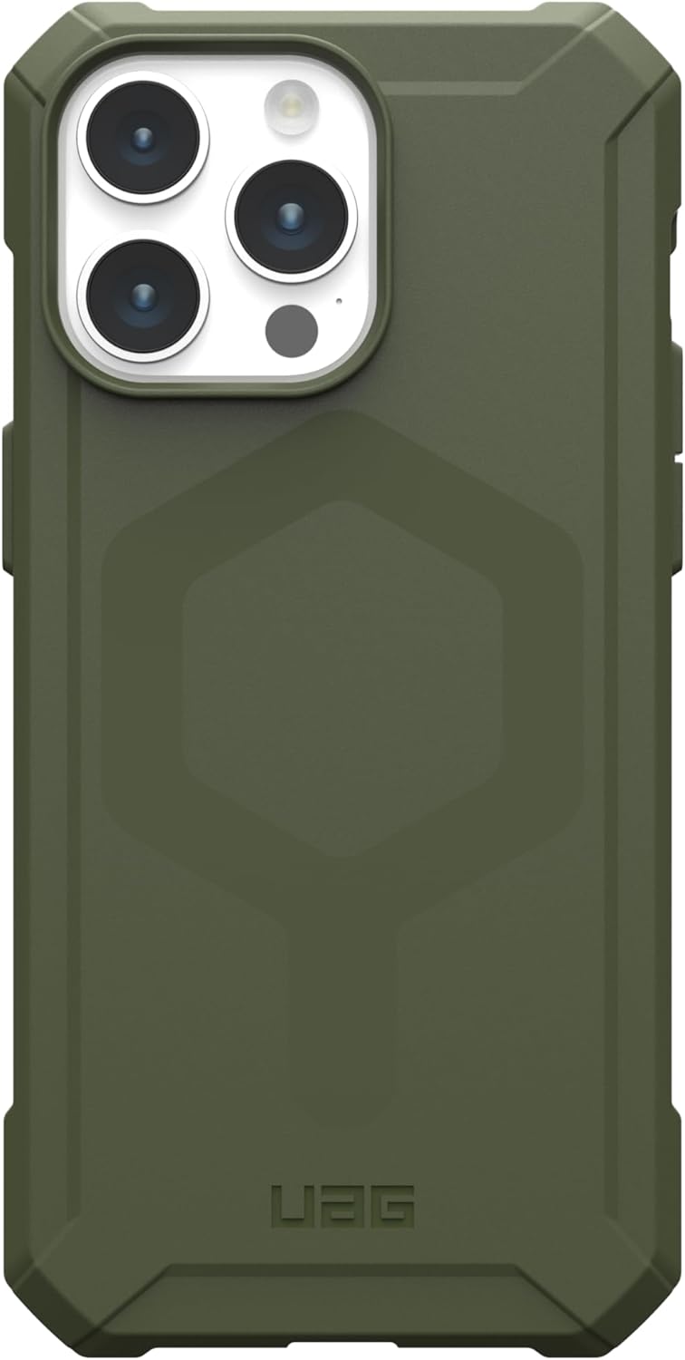URBAN ARMOR GEAR UAG – Funda compatible con iPhone 15 Pro Max de 6.7 pulgadas, Essential Armor Olive Drab, imán integrado compatible con carga