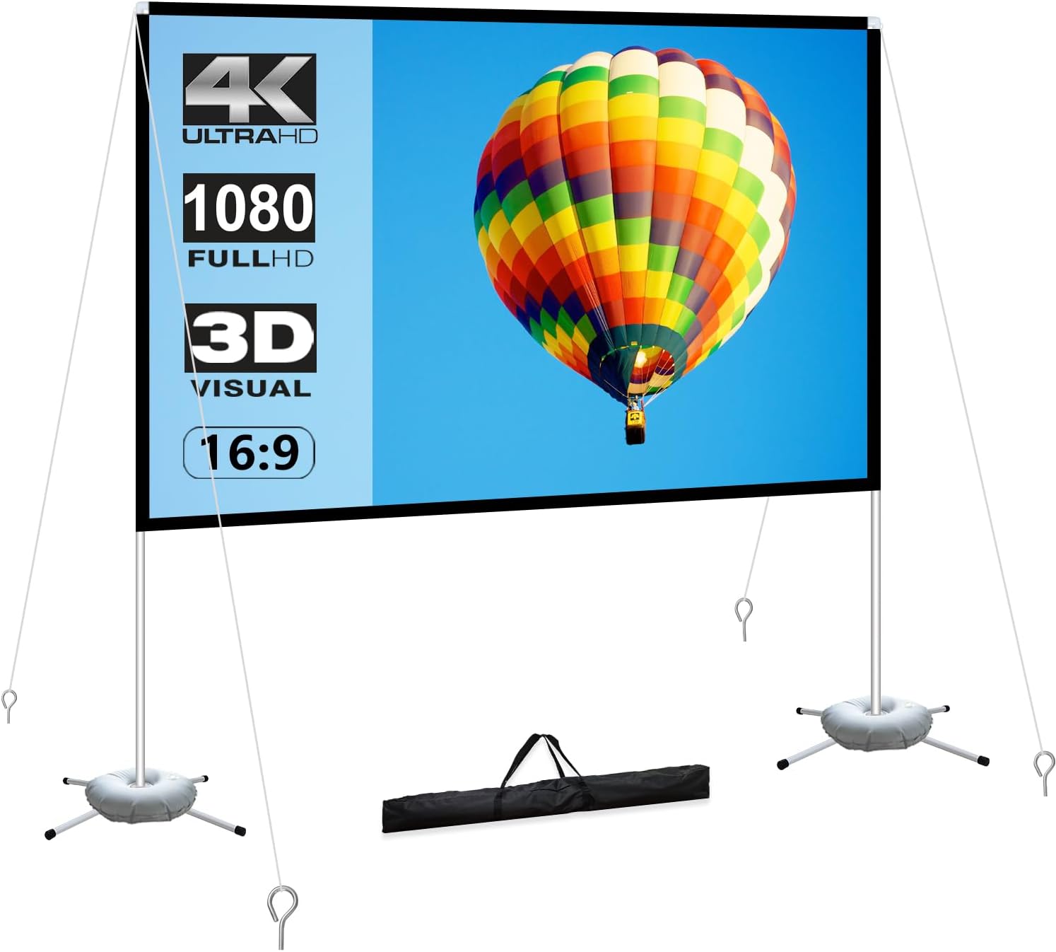 Soporte para pantallas de proyector, pantalla de proyección de película portátil para exteriores, 100 pulgadas, plegable, trasera, 4K, HD, cine en