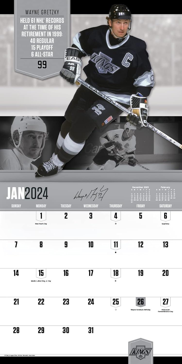 Wayne Gretzky Calendario 2024  Paquete de calendario de pared Wayne Gretzky de lujo 2024 con más de 100 calcomanías de calendario (regalos de hockey