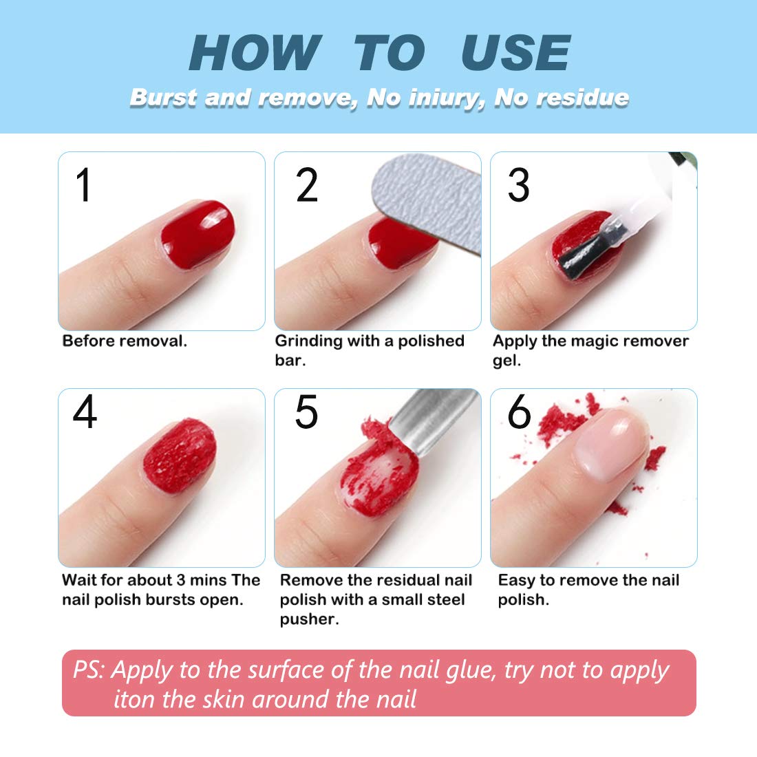 Removedor de esmalte de uñas de gel (0.5 onzas líquidas), removedor de gel para uñas, eliminación de uñas de gel con empujador de cutículas, elimina