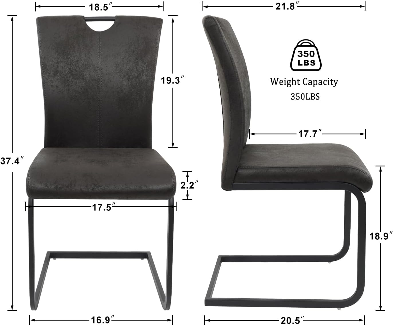 GrandNoor Juego de 2 sillas de comedor de tela vintage con asa, moderna silla tapizada de respaldo alto para cocina y comedor, sillas voladizas sin