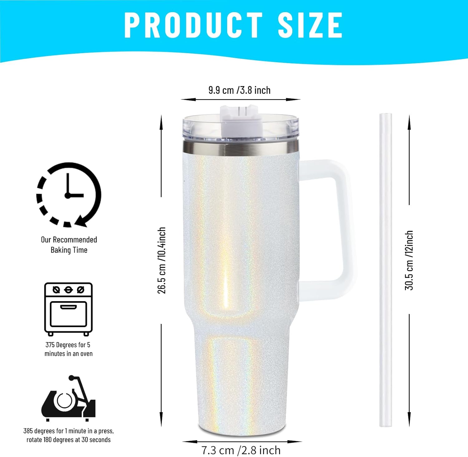 Stanley Dupe – Vaso de sublimación holográfico de 40 onzas con asa y tapa de pajita, vaso de sublimación de 40 onzas con mango extraíble, vaso de