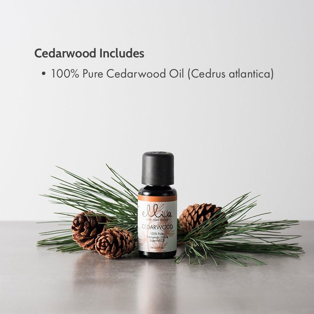 Ellia Aceite esencial de aromaterapia de madera de cedro  0.5 fl oz, 100% puro, grado terapéutico, rico y cálido aroma a mezcla de madera  Uso en un