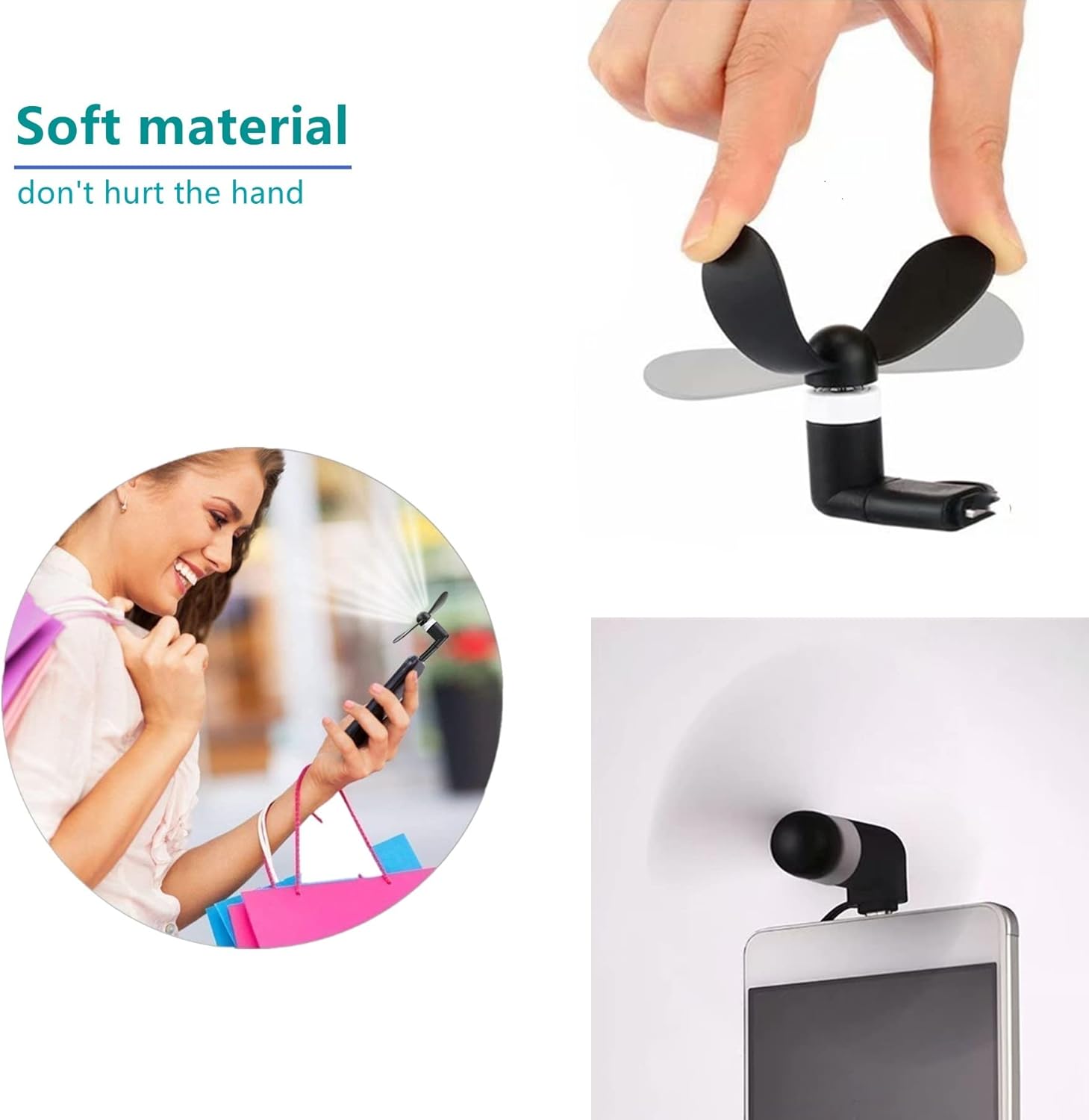 Mini ventilador de teléfono celular para iPhone  Paquete de 4 ventiladores pequeños de bolsillo portátil 2 en 1 para viajes al aire libre,