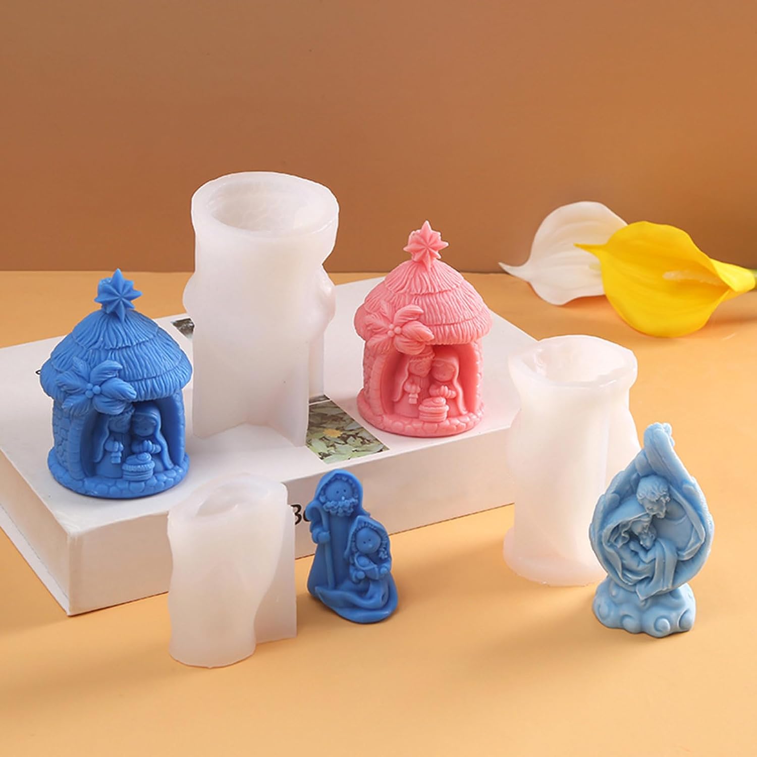 Religión Natividad Estatua de Silicona Molde de Aromaterapia Vela Yeso DIY Resina Epoxi Molde de Fundición de Escritorio Ornamento
