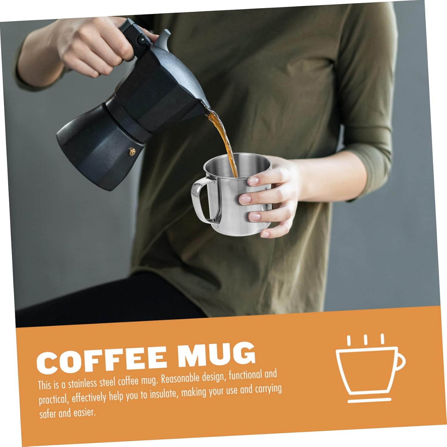 HOMSFOU Taza de agua de acero inoxidable Taza de café inastillable Taza de camping Taza de cerveza Taza de medición Jarra de viaje Taza de leche de