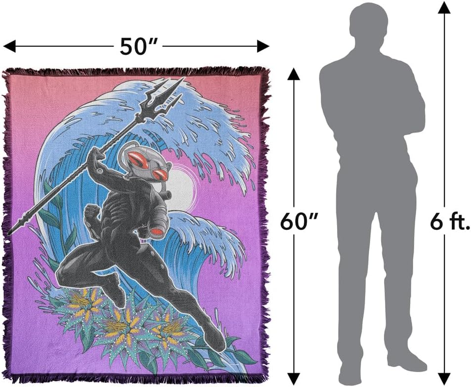 LOGOVISION Aquaman and The Lost Kingdom Blanket, 50″x60″ Black Manta Waves Woven Tapestry Cotton Blend Fringed Throw Blanket