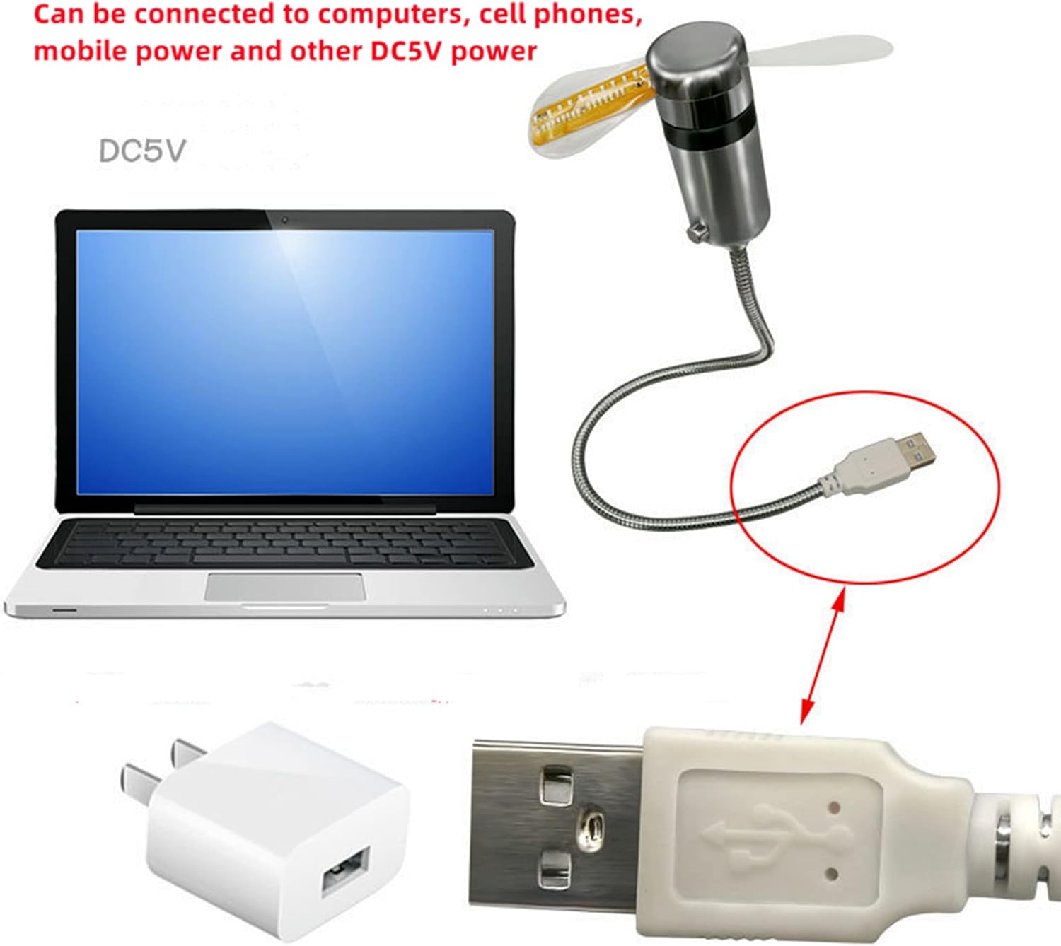 Ventilador de reloj LED USB con pantalla de temperatura real en tiempo real, mini ventilador de refrigeración LED para oficina y hogar