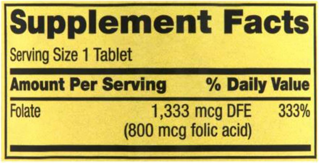 Suplemento dietético de folato de Spring Valley, 1,333 mcg, 400 unidades